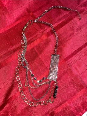 Multi-Chain Silver and Black Statement Necklace